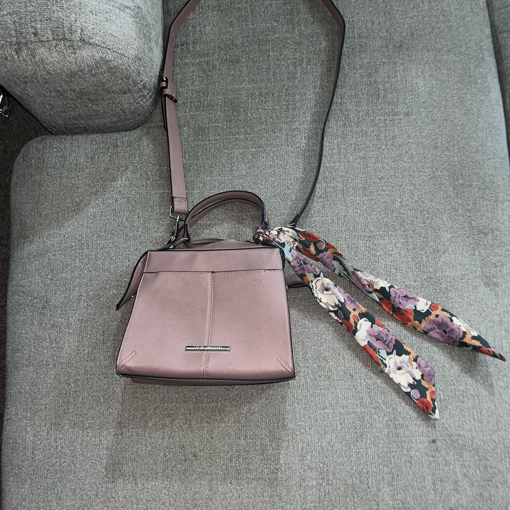 Pink Steven Madden Satchel With Colorful Decorative Scarf And Lots Of Pockets